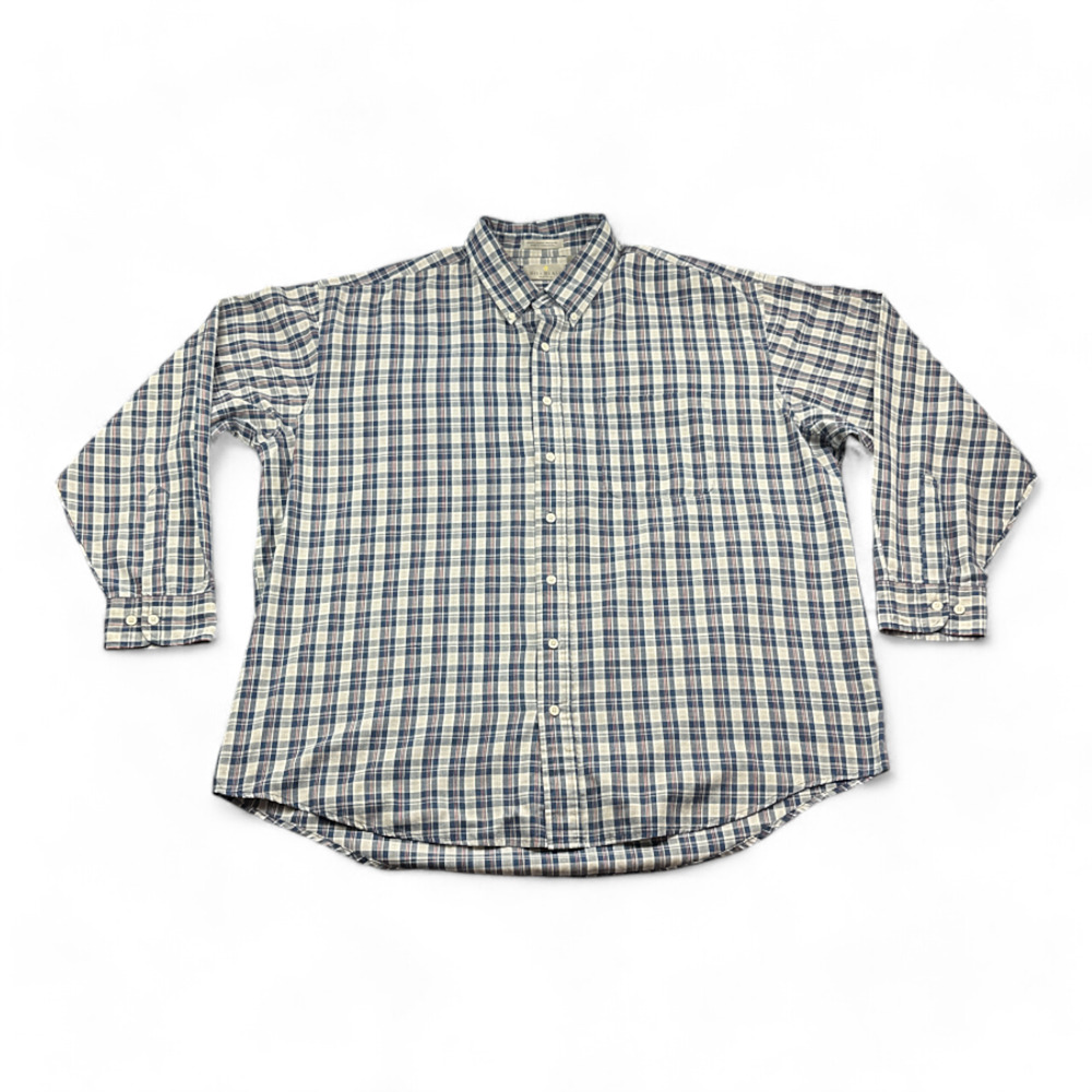 Vintage Bill Blass Shirt Adult 2XL XXL Blue Plaid Button Down Long Sleeve 90s